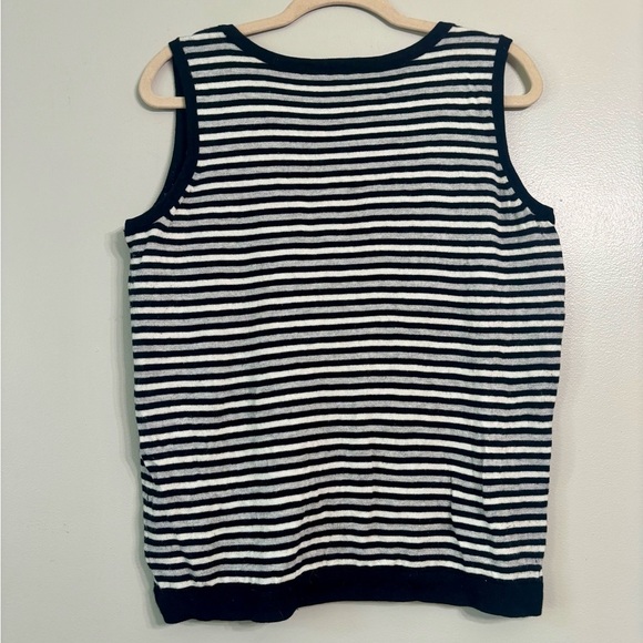 Talbots Black/Gray/Off White Sleeveless Striped Sweater Tank Top - Picture 4 of 4